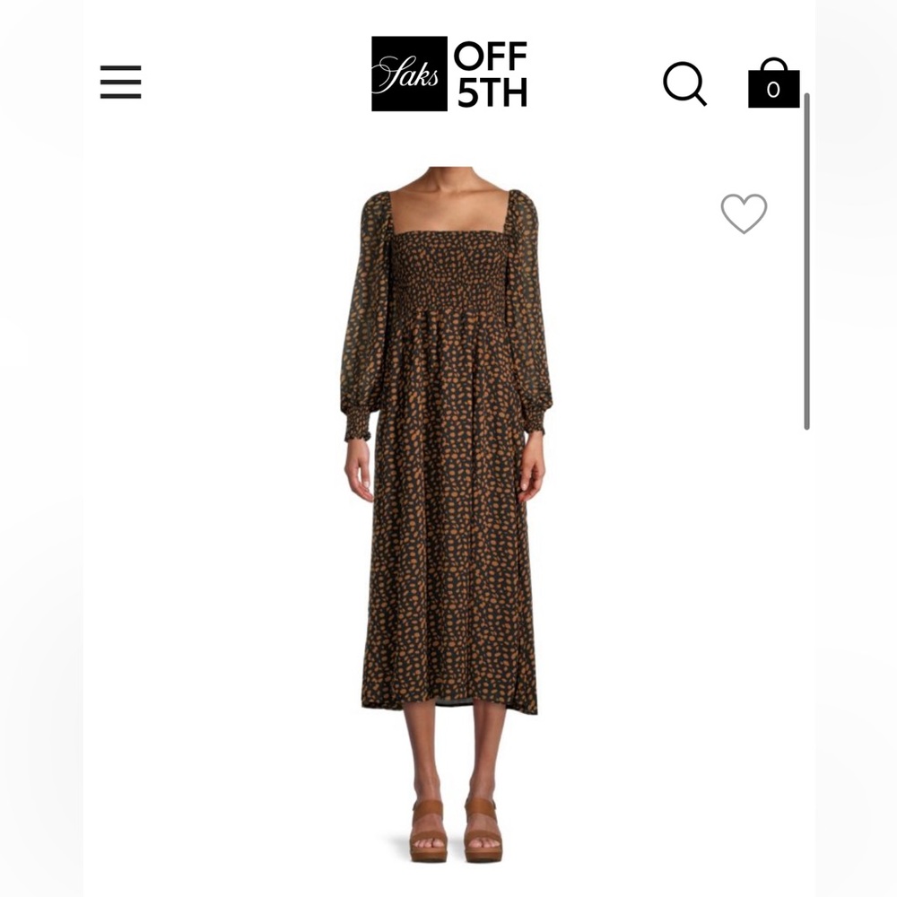 Caara print long sleeve midi dress with front slit size Small